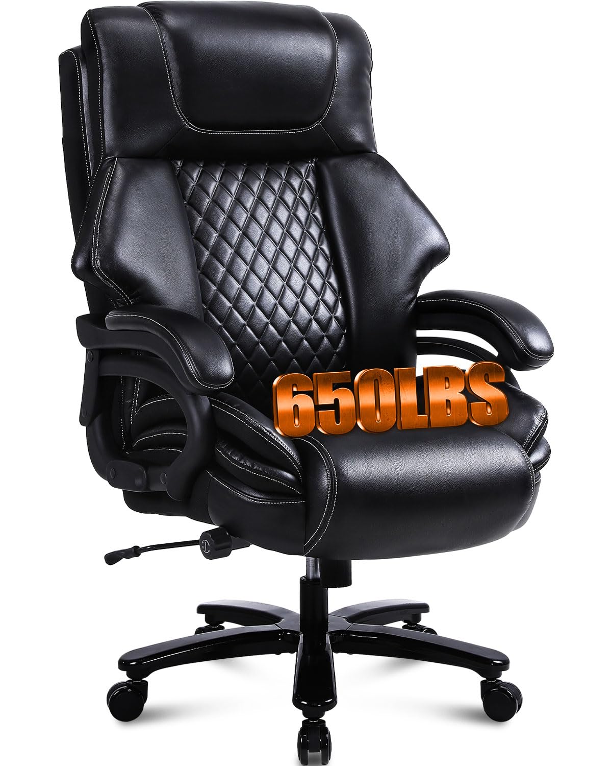 Bosmiller Big and Tall Office Chair 500lbs for Heavy People with Adjustment Lumbar Support Heavy Duty Leather Executive Office Chair with Quiet