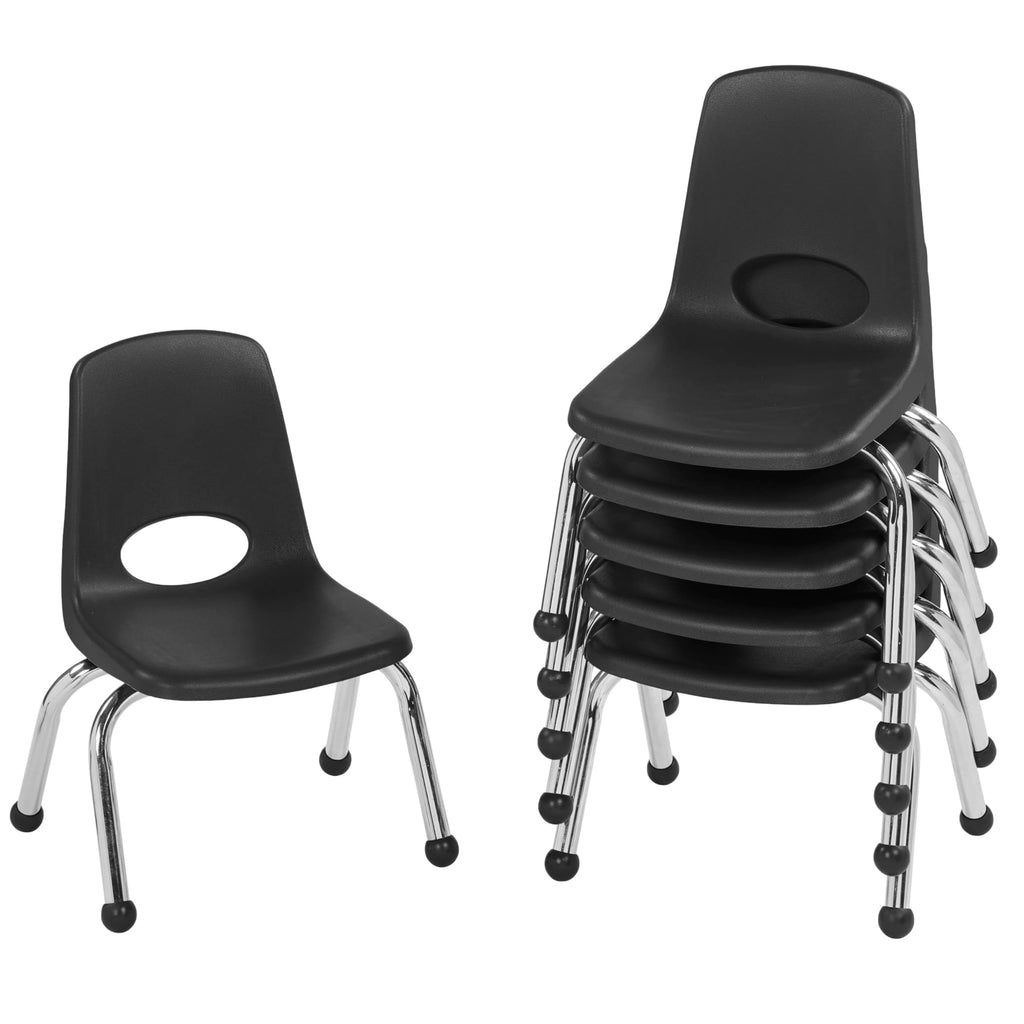 Fdp 10" School Stack Chair,stacking Student Seat with Chromed Steel Legs and Ball Glides for In-home Learning or Classroom - Black (6-pack),