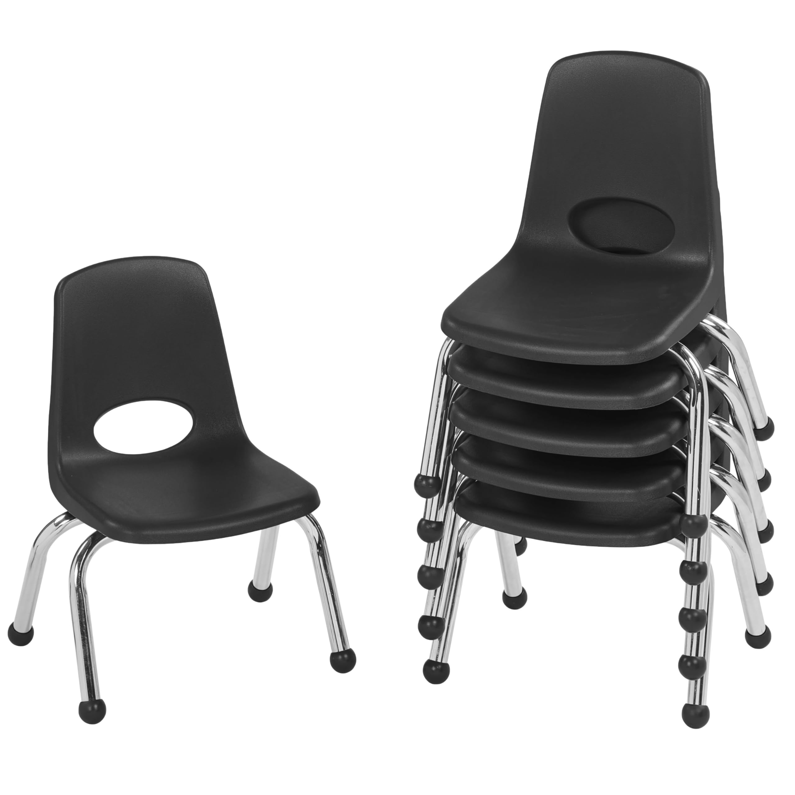 Fdp 10" School Stack Chair,stacking Student Seat with Chromed Steel Legs and Ball Glides for In-home Learning or Classroom - Black (6-pack),
