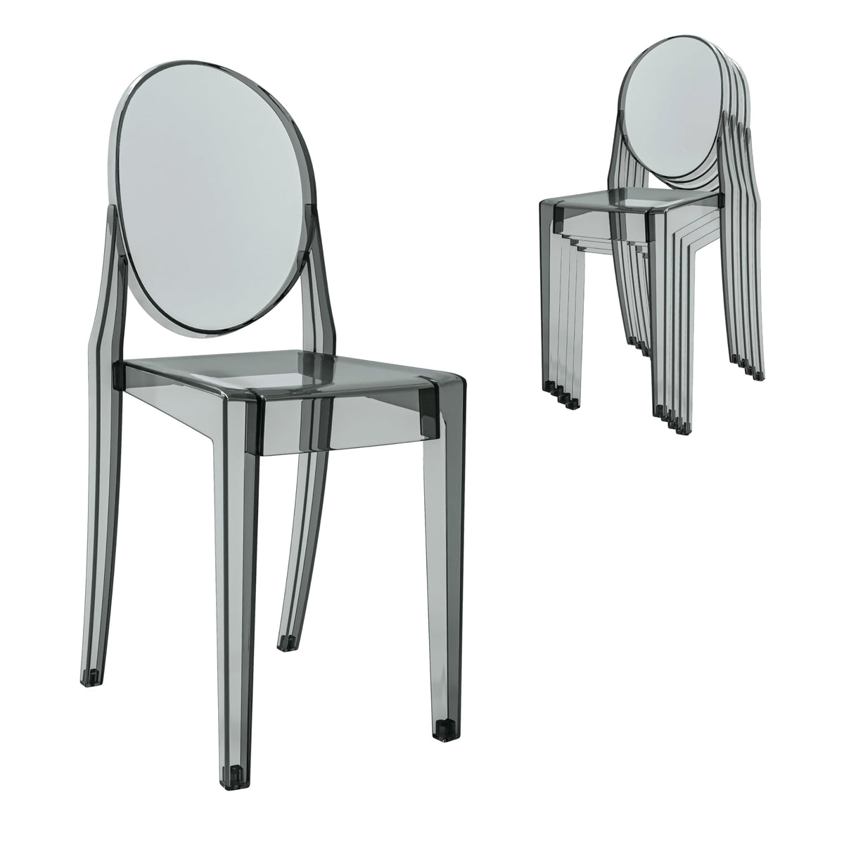 Techni Home Ghost Chairs, Stackable Acrylic Event Chairs, Set of 4, Grey, 14.5" W x 20" D x 35.5" H