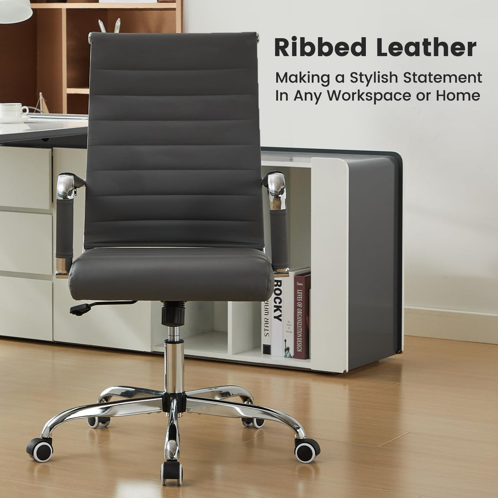 Seanail Office Desk Chair Leather, Conference Room Chairs with Wheels, Modern Executive Computer Guest Chairs with Arms., Grey