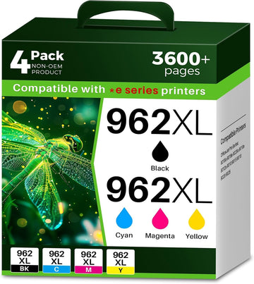 Q-image 962XL 9015e 9018e 962 Ink Cartridges Replacement for HP 962XL Ink Cartridges Combo Pack Work with OfficeJet Pro 9015e 9010 9018e 9025e 9015 9018 9012e (Black, Cyan, Magenta, Yellow, Pack of 4)