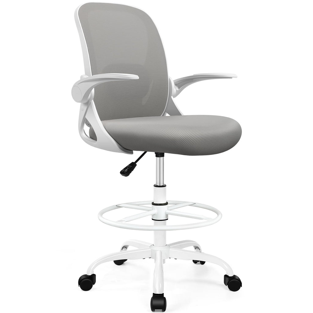 Drafting Chair Tall Office Chair with Flip-up Armrests, Adjustable Height, and Enhanced Lumbar Support - Ergonomic Rolling Stool, Back Support,