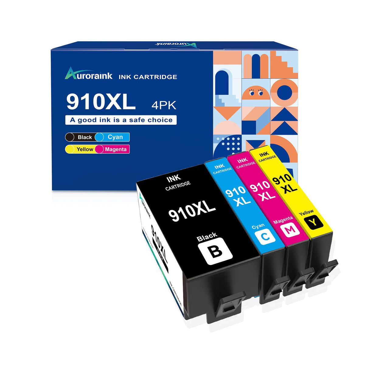 910XL Ink Cartridges Replacement for HP 910 910XL Ink Cartridges Combo Pack Compatible with HP OfficeJet 8010 8015 8018 8022 OfficeJet Pro 8020 8025 8028 8035 Printer(Black Cyan Yellow Magenta)
