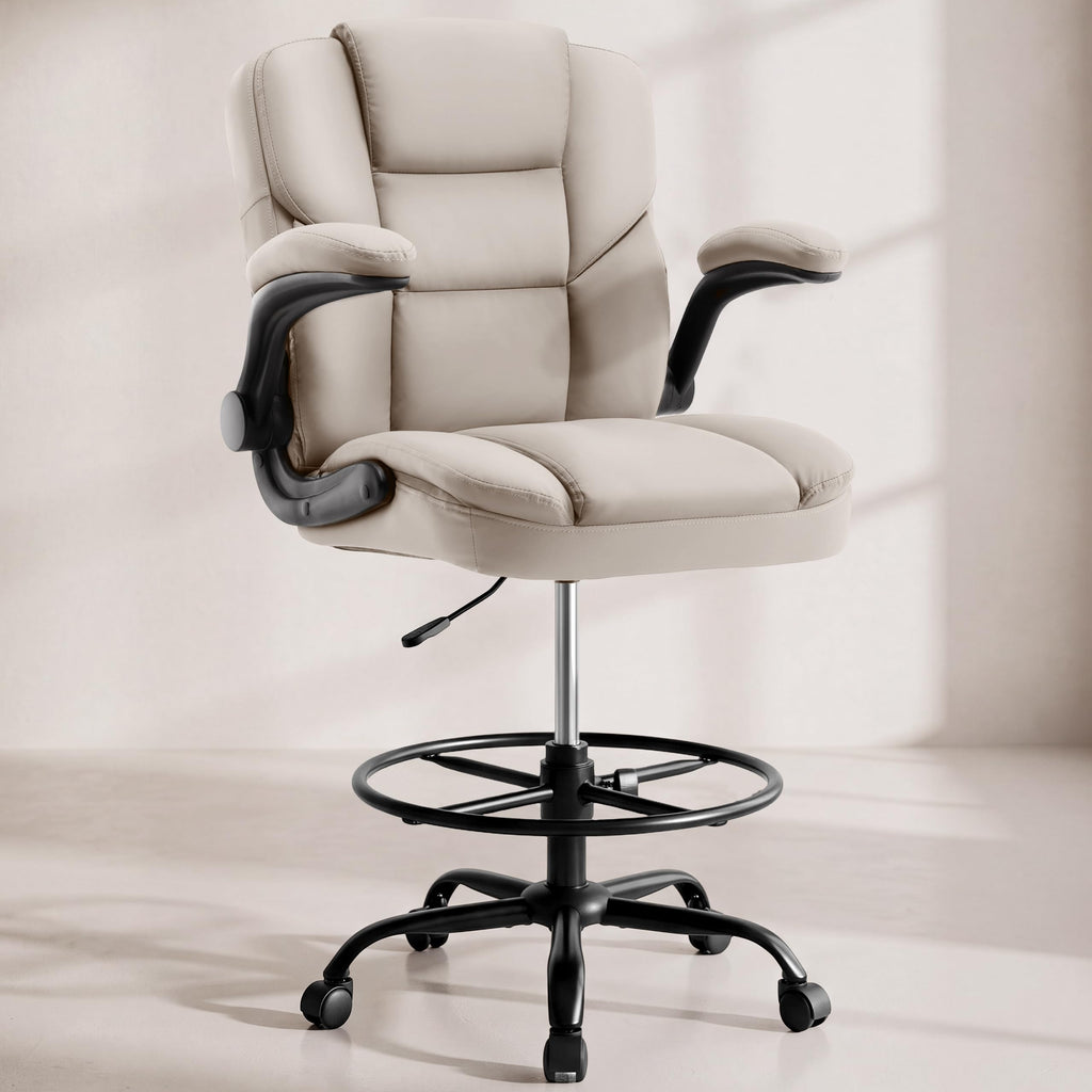 Drafting Chair 500lbs, Tall Office Chair for Standing Desk, Fabric Executive Office Chair with Flip-up Armrests, Ergonomic High Chair with