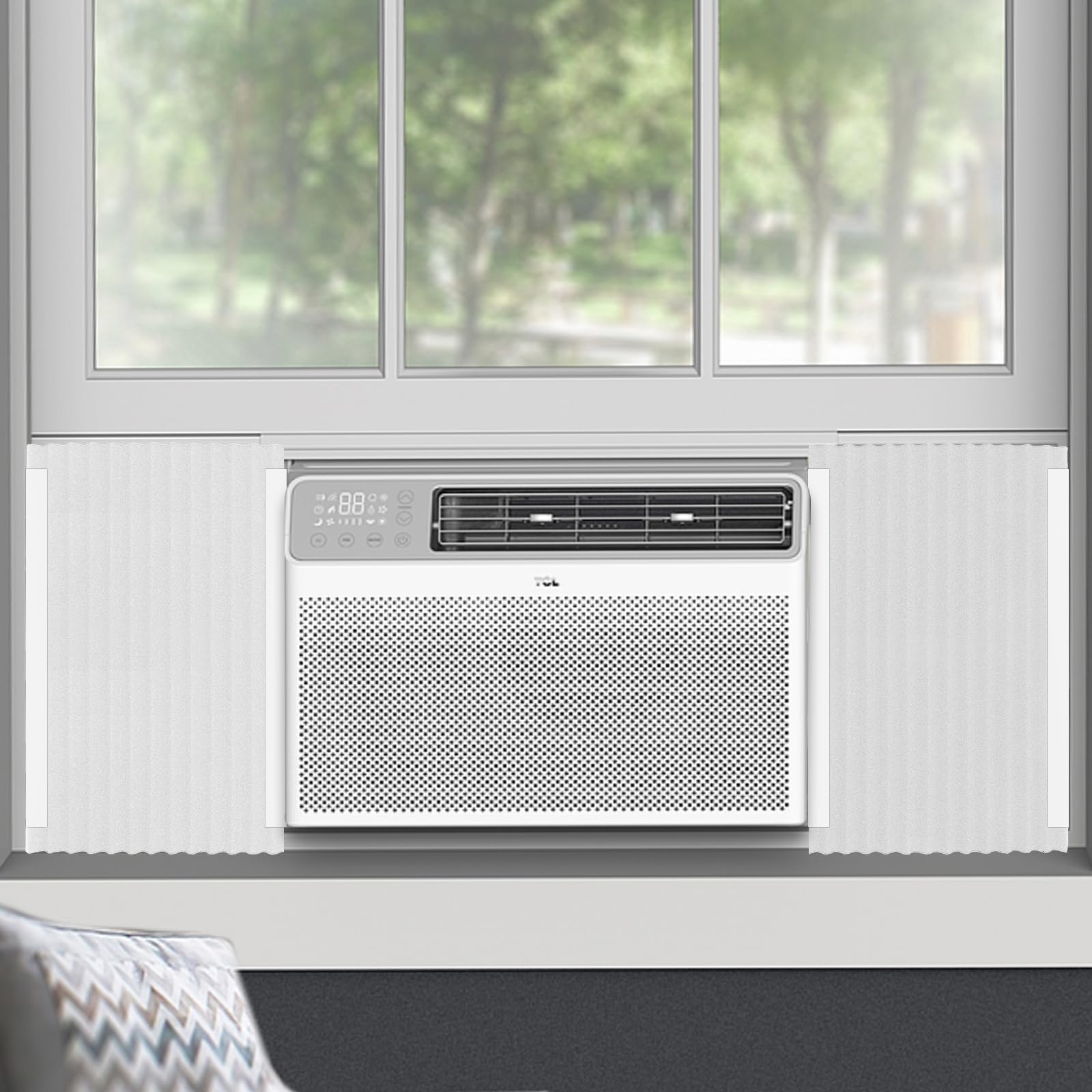 Window Air Conditioner,Side Insulated Foam Panel, Summer/Winter Heat and Draft Insulating,Two-Piece Panels Window Seal,with 4 Pressure Strips high density