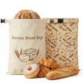 Reusable Beeswax Bread Bags for Homemade Bread,2-Pack (17"x13") Extra Large Sourdough Storage,Heavy-Duty Cotton Artisan Loaf Keeper to Preserve Crust and Freshness(Artisan Print & Classic Graphic)