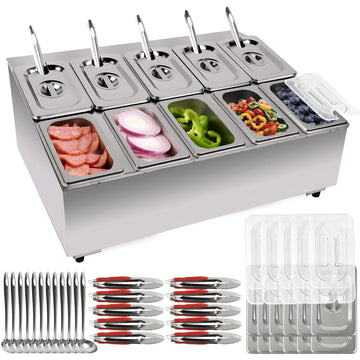 Lanstics Pizza Topping Station 10 Pans Salad Bar Pizza Storage Container