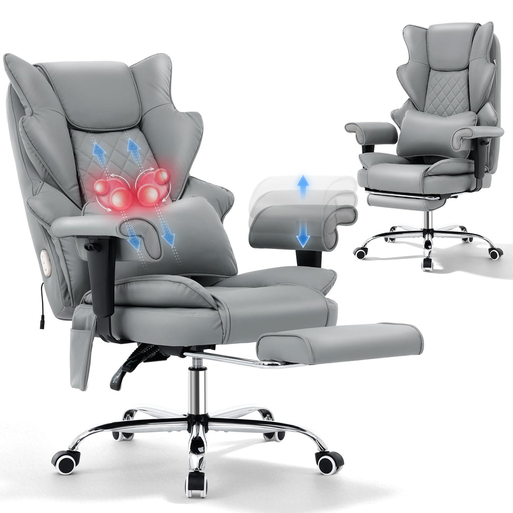 Tonghuas 3d Kneading Massage Heated Office Chair with Foot Rest, 90-135° Reclining & Adjustable Armrest Desk Chair with Lumbar Pillow,