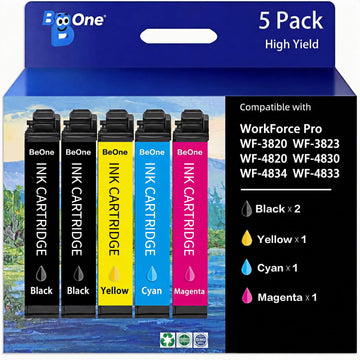 BeOne Remanufactured Replacement for Epson 822XL Ink Cartridges 822 | For Epson WF-3820 4820 4830 4833 4834 3823 Printer, Latest Upgraded Chips, High yield, 5 Pack, reliable print quality