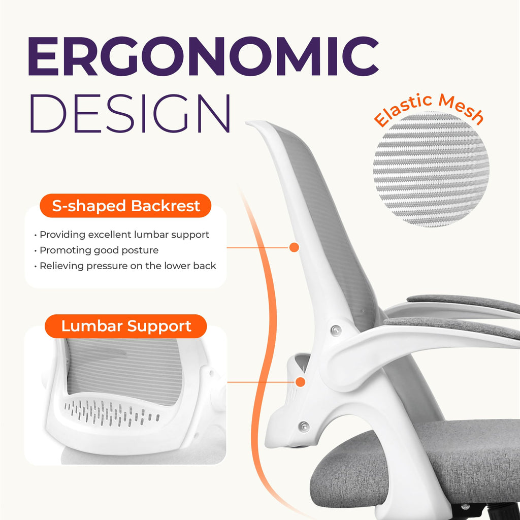 Neo Chair Office Desk Chair, Ergonomic Mesh with Flip-up Armrests, Grey, Mesh Chair