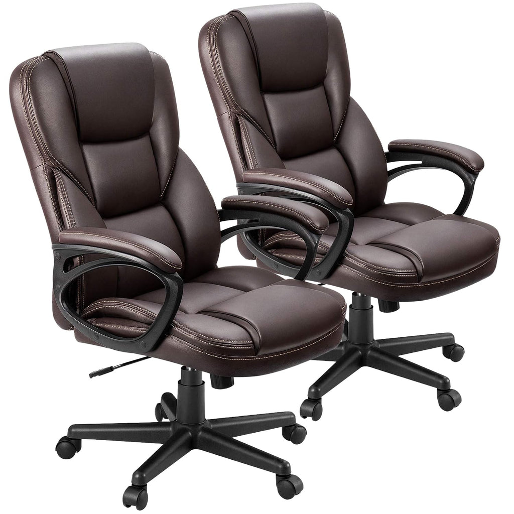 Furmax Office Executive Chair High Back Adjustable Managerial Home Desk Chair, Swivel Computer Pu Leather Chair with Lumbar Support (2, Brown)