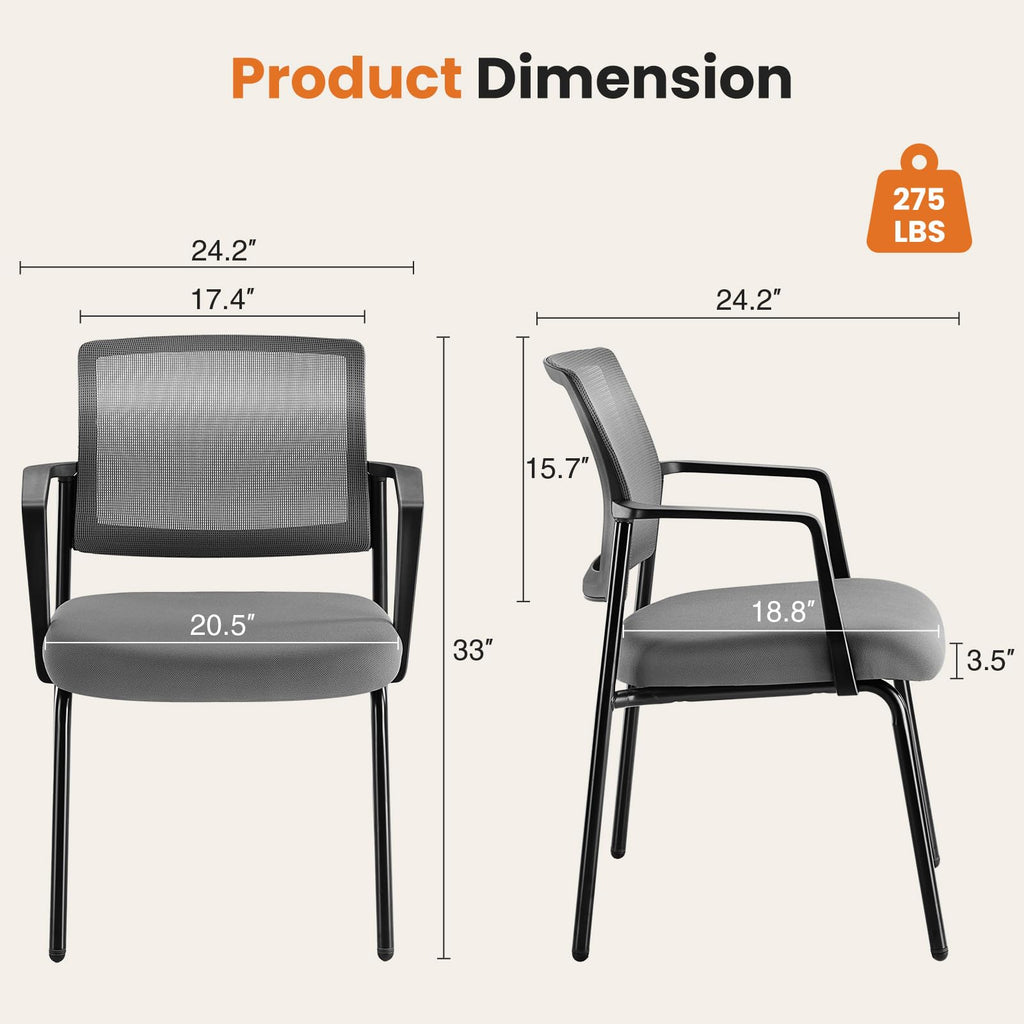 Sweetcrispy Waiting Room Chairs 4 Pack, Mesh Office Guest Chairs, Grey