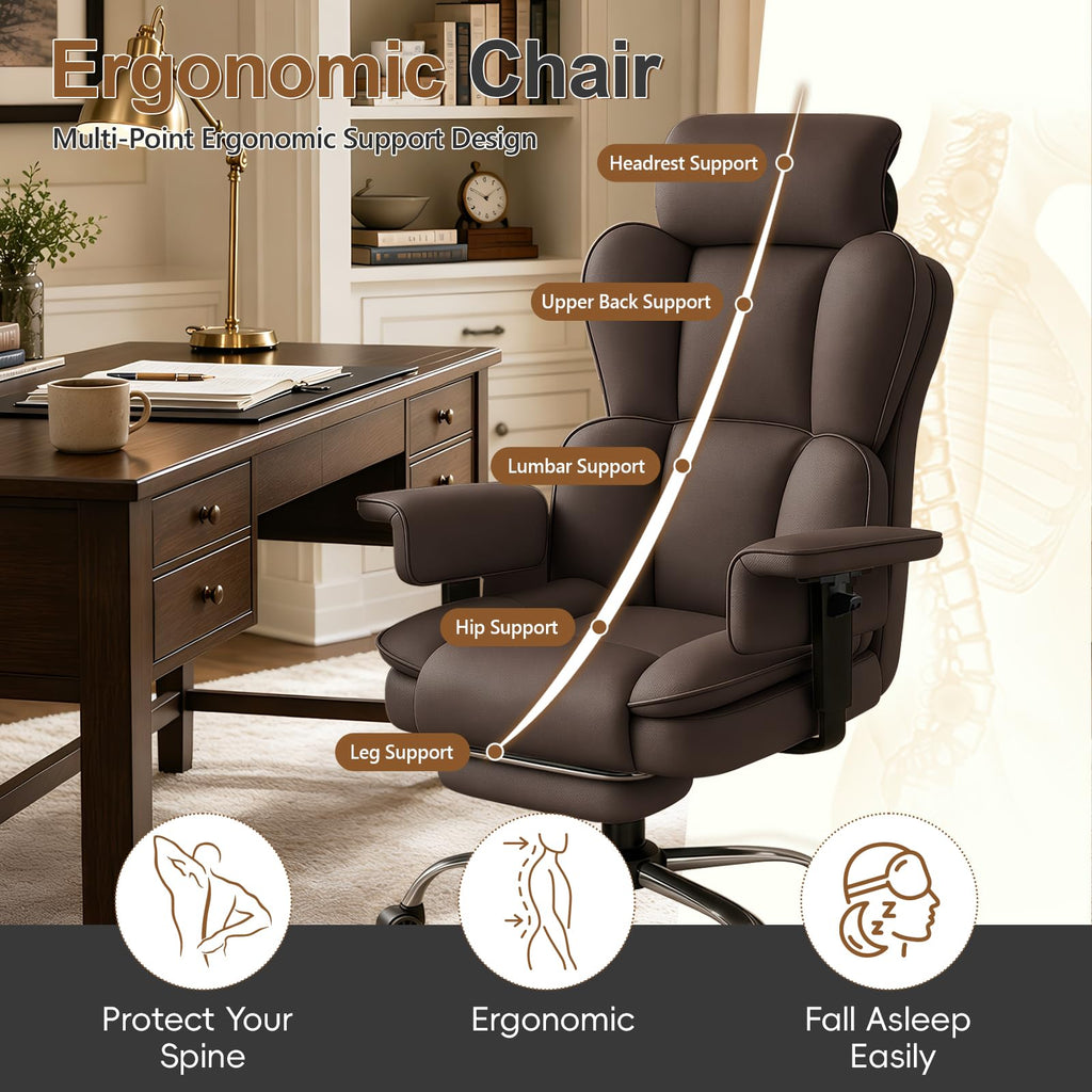 Xuegw Big and Tall Office Chair, Heavy Duty Executive Office Desk Chair Adjustable Armrests and Footrest, Pu Leather Computer Chair for Work