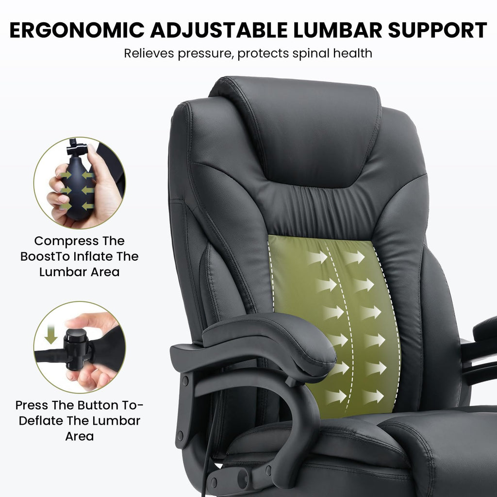 650lbs Big and Tall Office Chair for Heavy People,ergonomic High Back Pu Leather Computer Chair with Adjustable Lumbar Support,comfy Executive