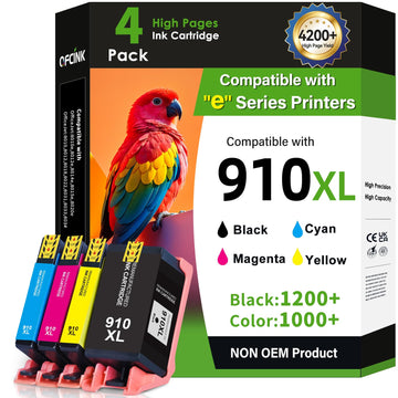 910XL Ink Cartridges Combo Pack for HP Printers Replacement for HP 910 HP 910XL Ink with HP OfficeJet Pro 8025e 8015e 8028e 8035e 8025 8035 8020 Printers (4 Pack, BK, CMY)