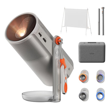 XGIMI MoGo 4 Laser Projector Collection, Outdoor Kit with PowerBase Stand | 550 ISO Lumens, Google TV , Official Netflix, 5h Battery Life – All-in-One Home Cinema Kit, 70" Screen, 4 Filters& Carry Case