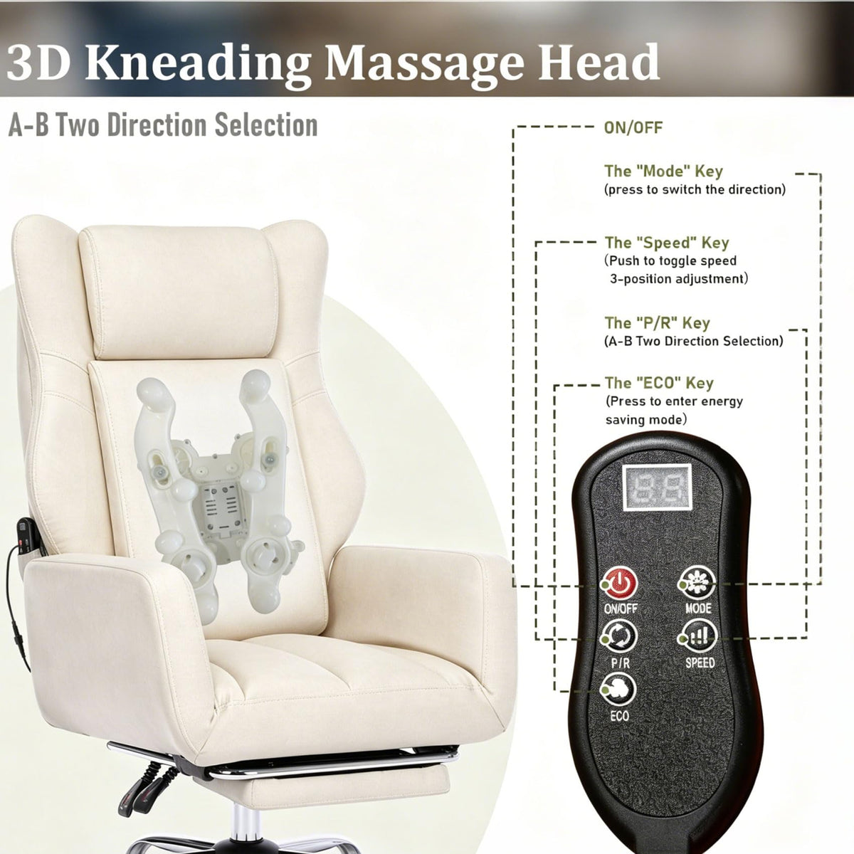 Dyhome Kneading Massage Office Chair Flip-up Armrest for Home/office, 32.3 inches x 25.9 inches x 16.3 inches, Beige