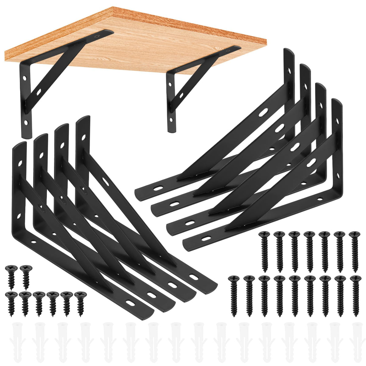 Heavy Duty Shelf Brackets - 8 Pcs L Shaped Metal Wall Mount Shelves Support for Floating Shelves (3.7 x 6 inch)