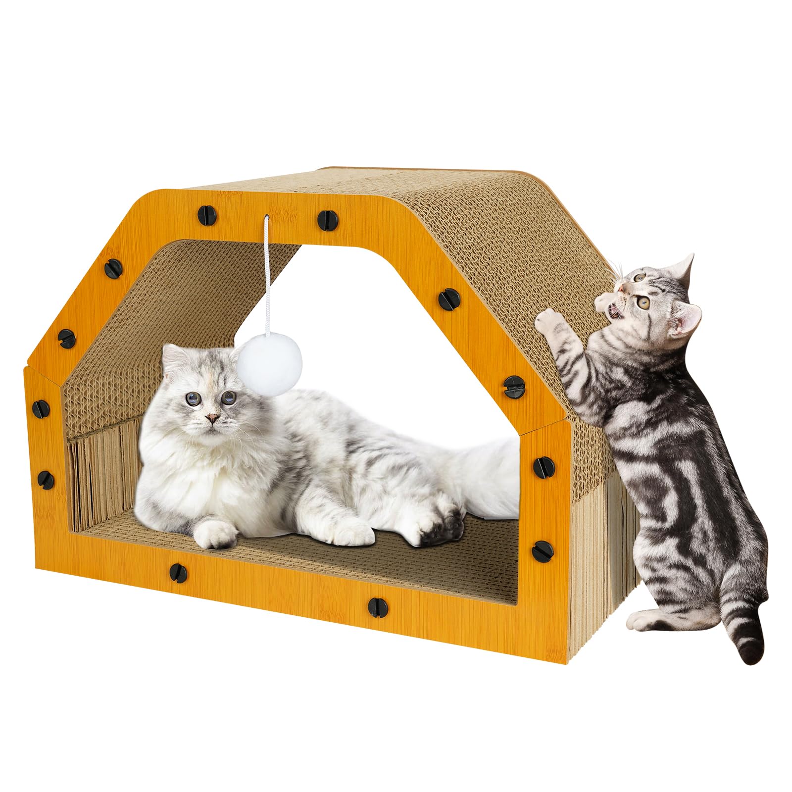 TIMIEEYA Cardboard Cat House - Large Cardboard Cat Scratcher Cozy Cats Lounger as Tunnel and Sofa, Cat Scratcher for Indoor Cats, Safe & Secure