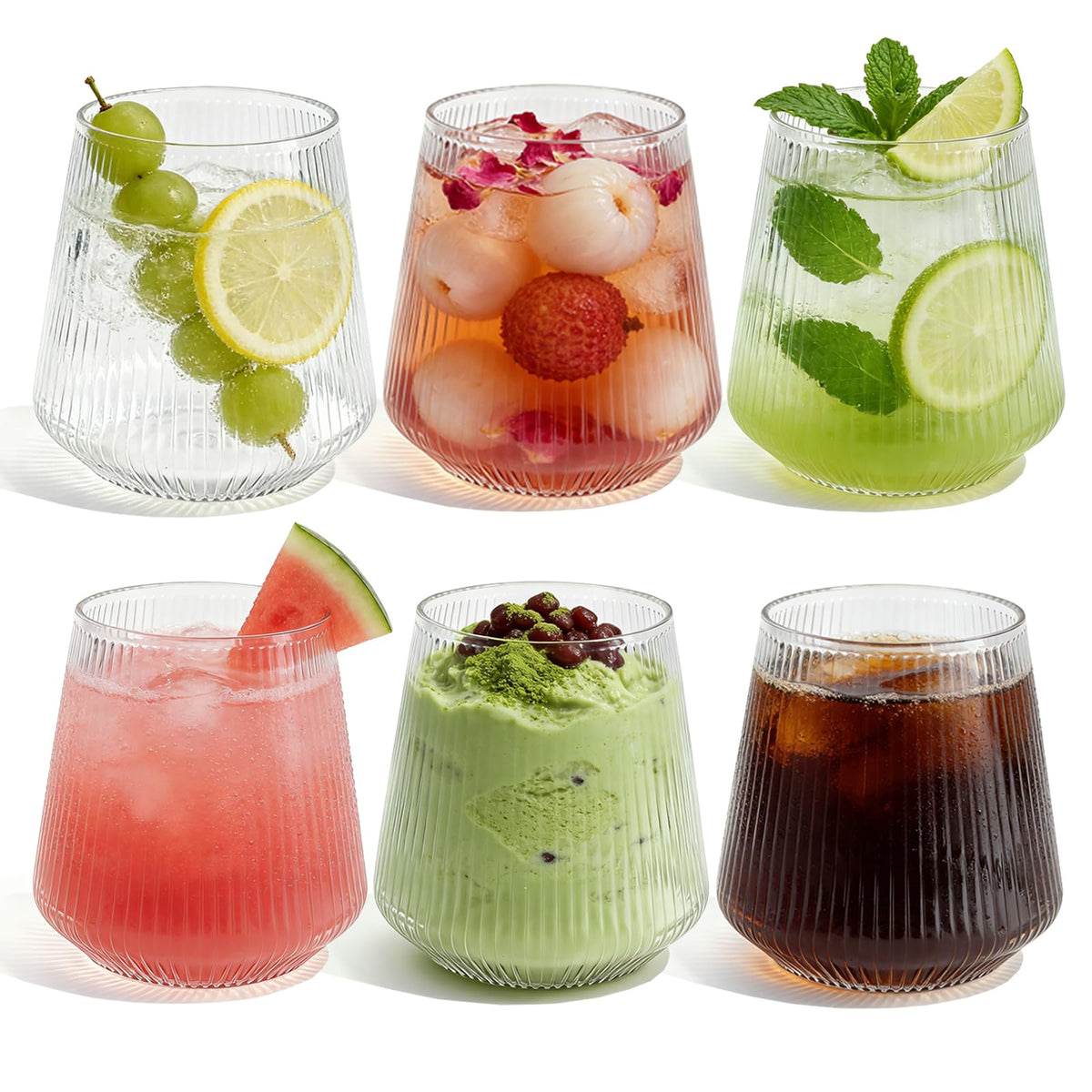 40 Pack 13.5oz Clear Plastic Stemless Wine Glasses - Unbreakable BPA-Free Recyclable Origami-Style Ribbed Disposable & Reusable for Birthday, Weddings, Parties