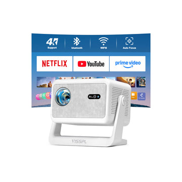 [Now with Netflix & 3500ANSI] 4K Smart Projector with WiFi and Bluetooth, Auto Focus & Keystone Mini Projector with Stand, Outdoor Home Theater Small Proyector for bedroom(Off white)