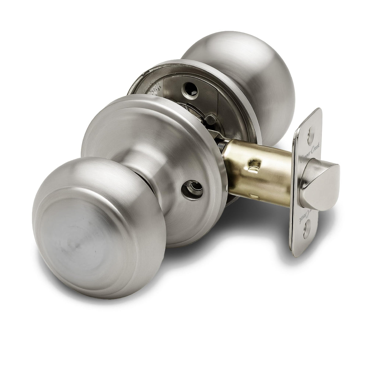 Copper Creek Colonial Passage Interior Door Knob – ANSI Grade-3 Certified, Modern Heavy Duty Handle, Easy Install and Reversible for Bedroom, Bathroom and Closets – Satin Stainless (1 Pack)