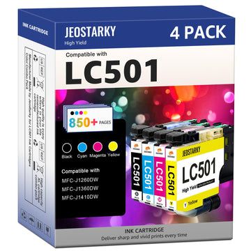 LC501 Ink Cartridges Compatible for Brother LC501 Ink Cartridges LC501XL LC501 Ink Works with Brother Printer MFC-J1360DW MFC-J1410DW MFC-J1260W (Black/Cyan/Magenta/Yellow, 4 Pack)