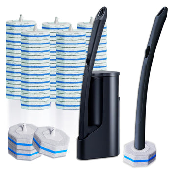 Disposable Toilet Brush with 50 Cleaner Refills Pads?Wall Mounted Toilet Bowl Holder Set?Toilet Cleaning System Starter Kit?Bathroom Cleaning System for Sink Bathtub Wash Basin