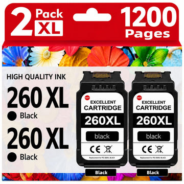 260XL Black Ink Cartridges 2 Pack High Yield Replacement for Canon 260 XL PG-260 Compatible for Canon TS6400 TS6420 TS6420a TR7020 TR7020a TR7022 TS5300 TS5320