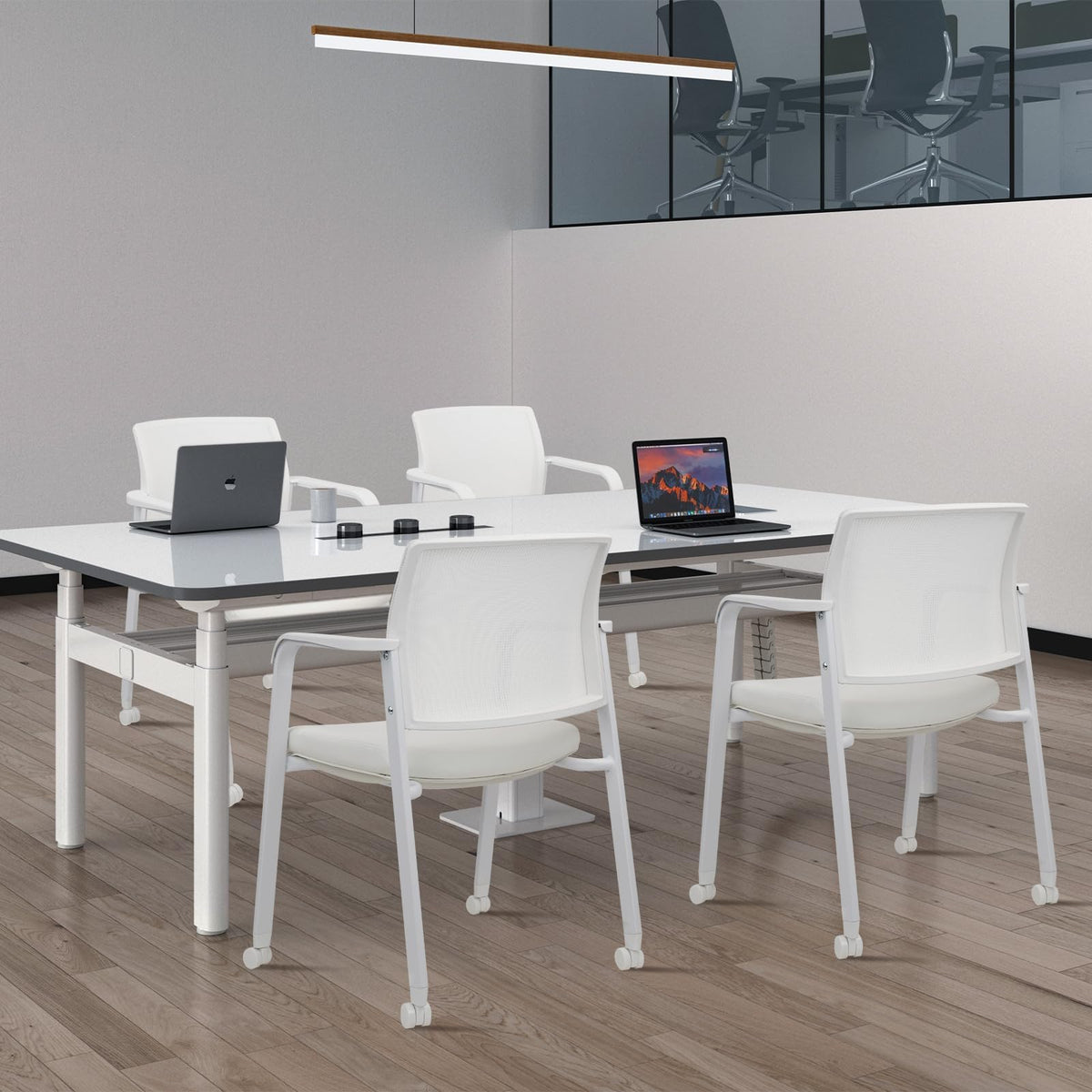 Clatina Mesh Back Guest Reception Stacking Chair with Wheels, Waiting Room Stackable Chairs with Upholstered Leather Seat & Ergonomic Lumbar