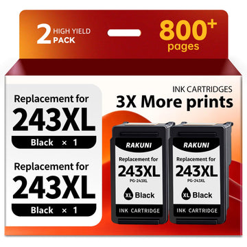 243XL Black Ink Cartridge 2 Pack for Canon 243 Black Ink, High Yield PG-243 XL Replacement for PIXMA MG2522 TS3322 TR4520 MX490 MX492 Printers