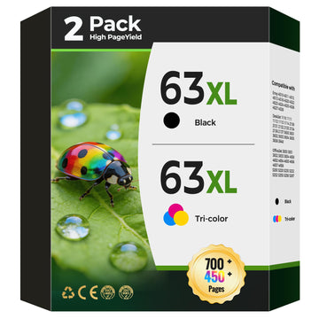63XL 63 XL Ink Cartridge Combo Pack Compatible for HP 63XL 63 XL Ink Cartridge 2-Pack Black and Tri-Color for Desk Jet 1112 2130 3630 Envy 4520 4512 Office Jet 3830 3833 4650 4655 5200 5258 Printers