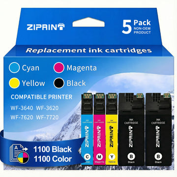 ZIPRINT Remanufactured Ink Cartridges Replacement for Epson 252 Ink Cartridges Combo Pack Compatible with 252XL Workforce WF-3620 WF-3640 WF-7110 WF-7610 WF-7620 WF-7710 WF-7720, 5-Pack (2BK/C/M/Y)