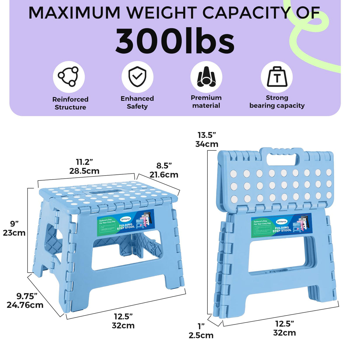 Dyforce Kids Step Stool 9 Inch, 300lbs Folding Step Stool for Toddler, 9inch, Blue