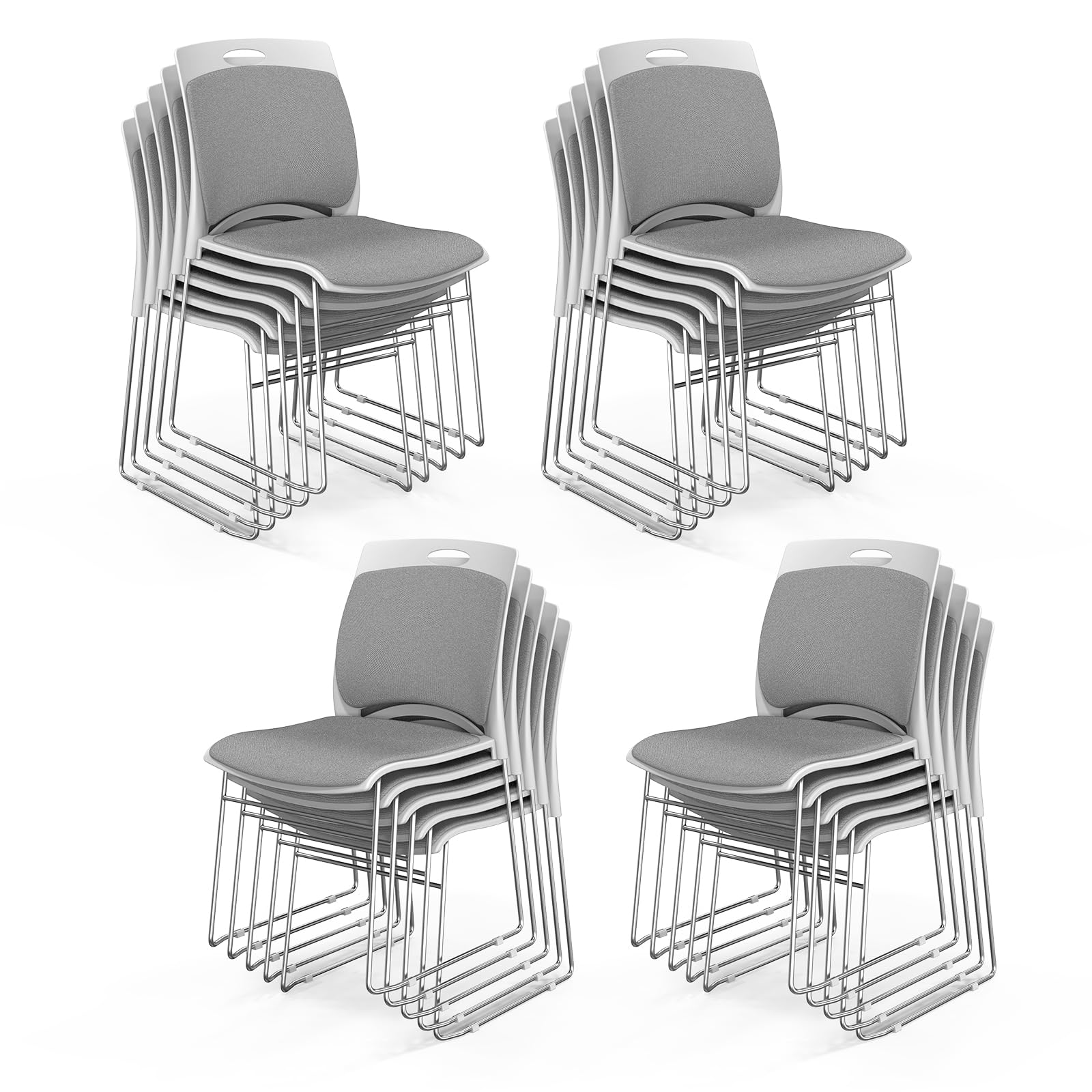 Vingli Stackable Plastic Mesh Padded Chairs for Office Set of 20, Grey, 20 Pack