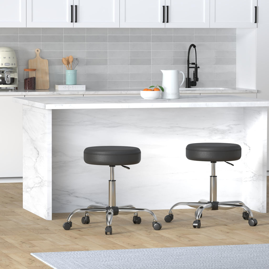 Basics Drafting Spa Bar Stool with Wheels, Height Adjustable Swivel Seat, Easy to Move, Black, 22.05" X 22.83" X 19.88", 22.05"D x 22.83"W x