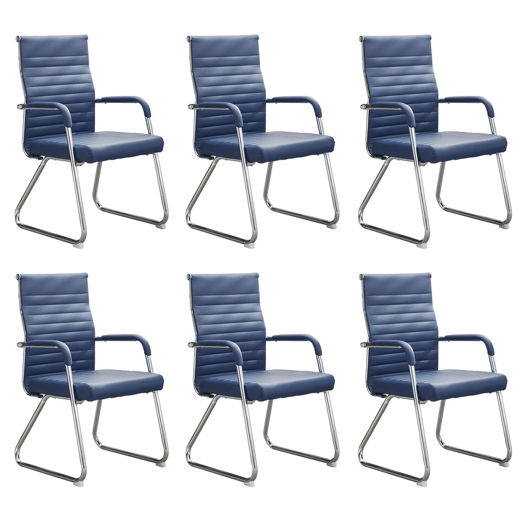 Okeysen Office Guest Chairs Set of 6, Modern Leather Reception Chairs with Mid Back & Sled Base, No-wheel Desk Chairs for Waiting Room &