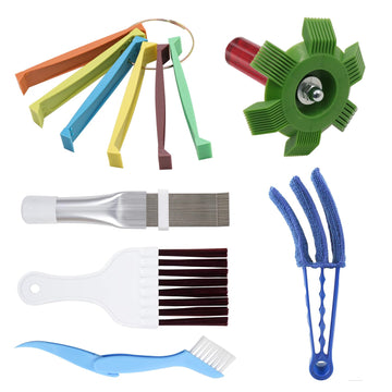 6 Pcs Air Conditioner Fin Comb Set, 3 Different AC Fin Comb Condenser Fin Straightener & 3 Brush AC Cleaner, Condenser Comb, Coil Comb, Evaporator Radiator Repair Cleaning Tool