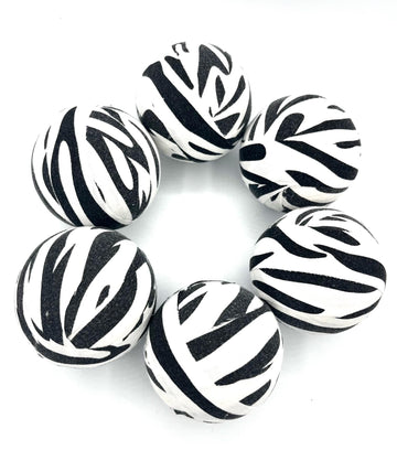 Zebra Print Decorative Balls Set of 6, 3 Inch Black and White Fabric Wrapped Styrofoam Bowl Fillers, Animal Print Home Decor for Bowls, Vases, Trays, Centerpieces, Shelves and Mantel Decor