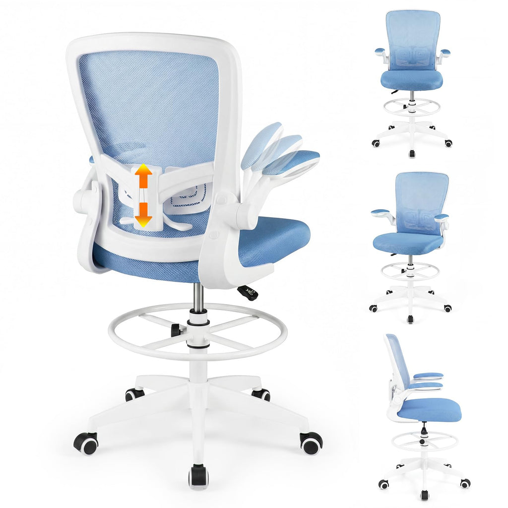 Powerstone Ergonomic Tall Office Chair with Adjustable Footrest, Black 5pcs, Blue