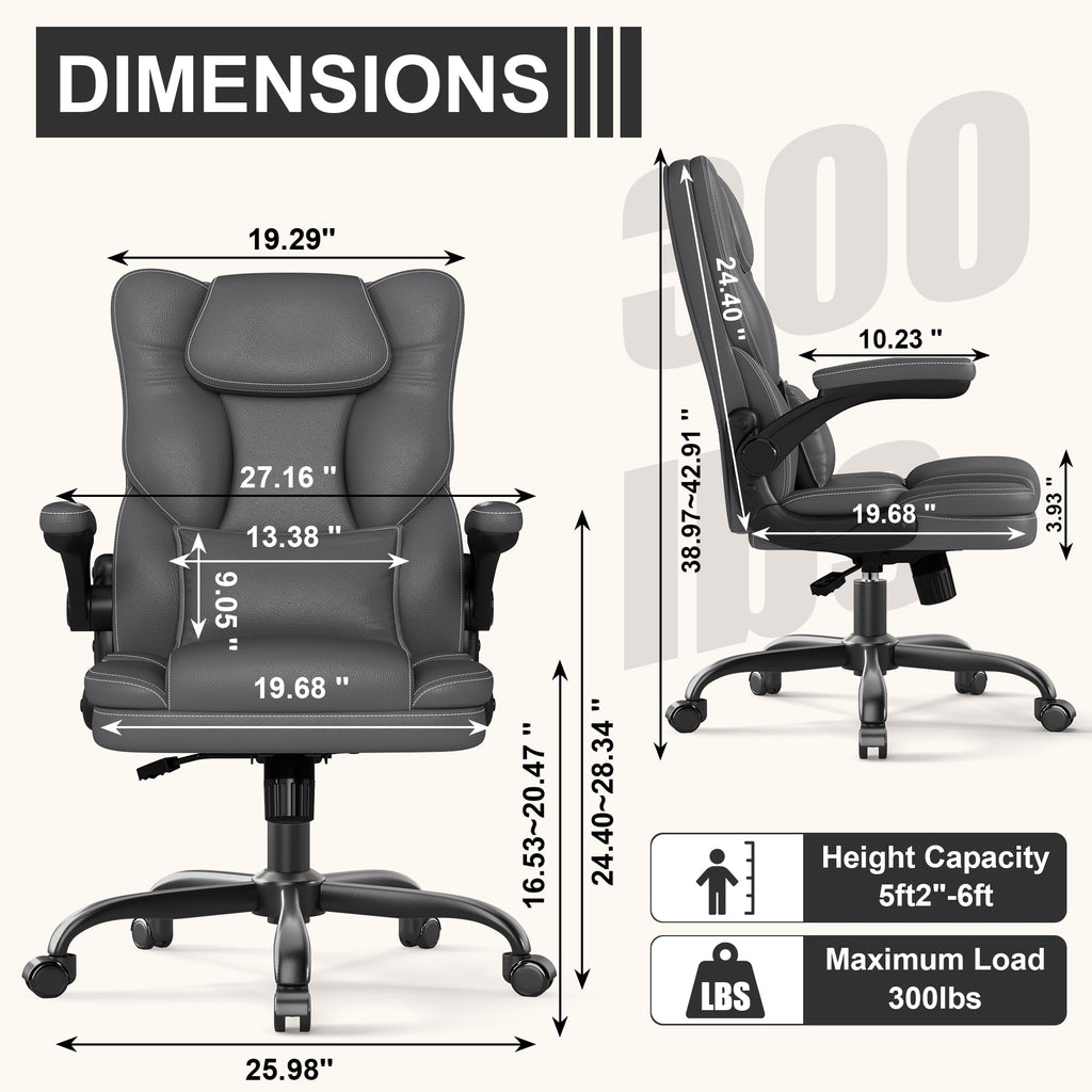 Ergonomic Office Chair Flip Up Arms Lumbar Support Home Desk Swivel Chair, Middle, Grey