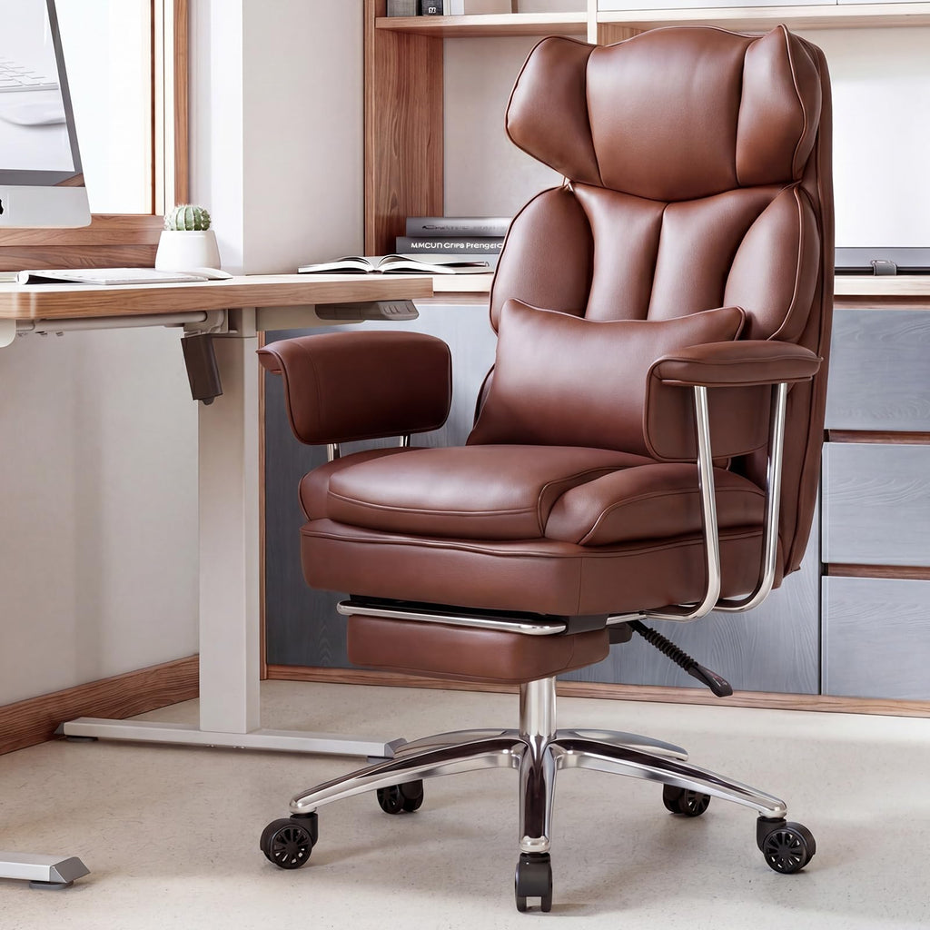 Sweetcrispy Executive Home Office Chair, Ergonomic Desk Chair, big tall, Brown