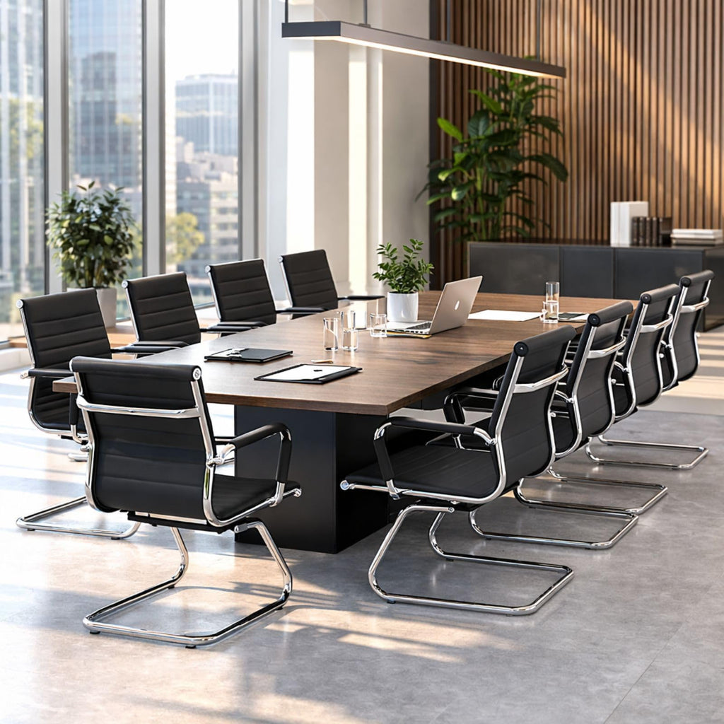 Dm Furniture Conference Room Chairs Set of 4, Waiting Room Chairs with Arms, Faux Leather Reception Chairs No Wheels, Office Guest Chairs with
