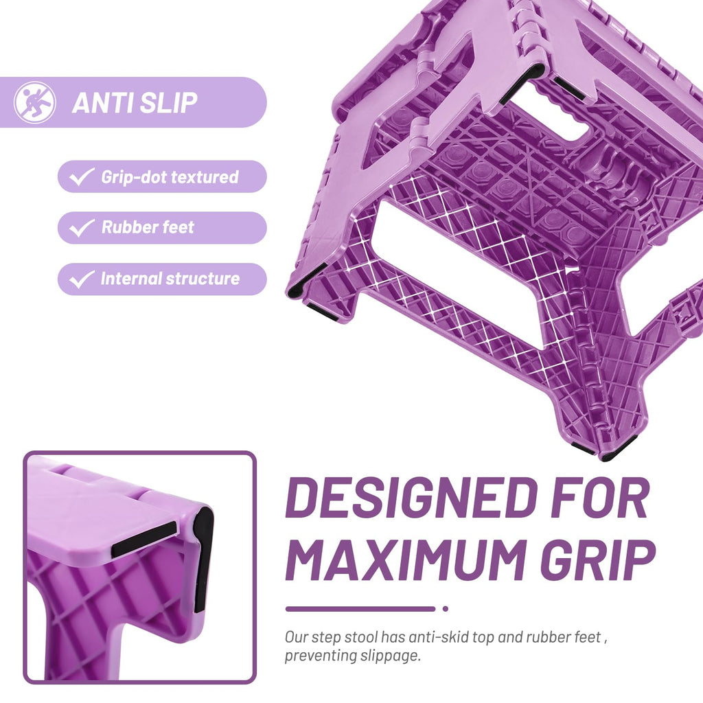 Delxo 9 Inch Kids Step Stool,300 Lbs Folding Step Stool for Toddler Purple, Light Purple
