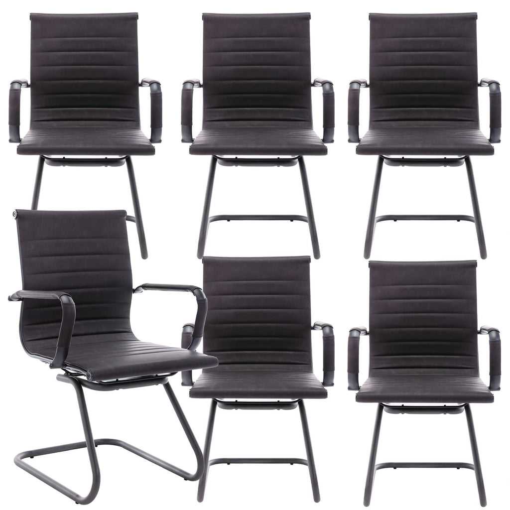 Dm Furniture Office Desk Chair No Wheels Set of 6 Pu Leather Computer Chairs Mid Back Guest Chairs for School Reception Conference Waiting