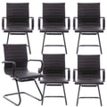 Dm Furniture Office Desk Chair No Wheels Set of 6 Pu Leather Computer Chairs Mid Back Guest Chairs for School Reception Conference Waiting