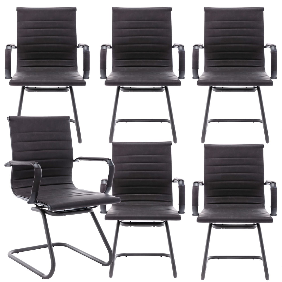 Dm Furniture Office Desk Chair No Wheels Set of 6 Pu Leather Computer Chairs Mid Back Guest Chairs for School Reception Conference Waiting