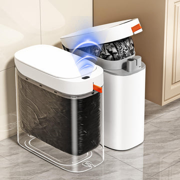 Motion Sensor Bathroom Trash Can, 3.5 Gallon Slim Touchless Automatic Garbage Bin with Lid, Rechargeable Design with Auto Bag Adsorption and One Pull Sealing for Kitchen, Bedroom, Office, Living Room