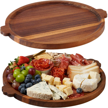 Charcuterie Board 13'' Wood Serving Platter Round Ottoman Coffee Table Tray